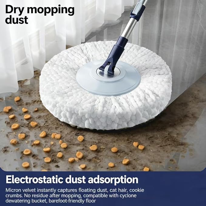 Spin Mop Bucket Kit with Integrated Wringer System | 3 Pack Microfiber Spin Mop Refills, Spin Mop Bucket System for All Floor Types Cleaning