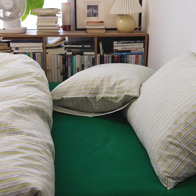 mixinni Vintage Geometric Striped Duvet Cover Set - 3 Piece 100% Washed Cotton Full Size Bedding Set with Matching Pillowcases | Mid-Century Modern Design | Ultra Soft & Breathable-Full Size