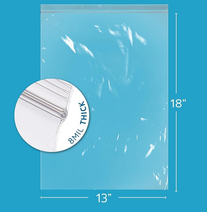 GPI - 13" x 18" Ultra Heavy-Duty Zip Bags, Extra-Large 8 Mil Thick Reclosable Puncture-Resistant Plastic Zipper Baggies, Resealable Poly Zip Top Bag for Construction, Tools & Sharp Objects. 50 Count