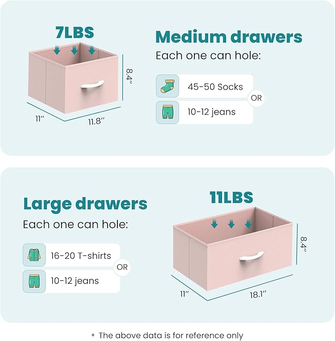 OLIXIS 7 Drawers Dresser for Bedroom, Fabric Storage Tower for Living Room, Entryway - Sturdy Steel Frame, Wooden Top and Easy Pull Fabric Bins, Closet Chests Organizer for Clothes,Pink