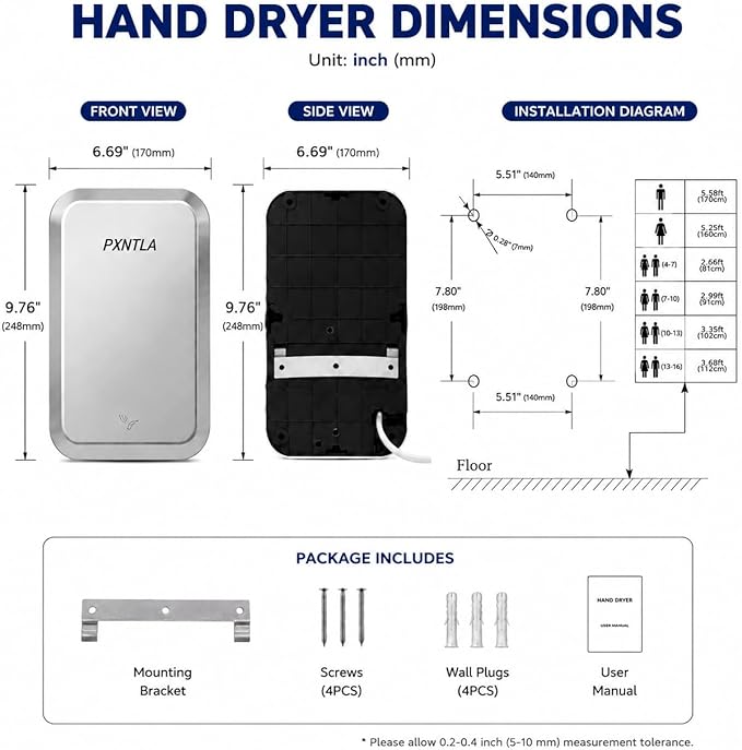 Hand Dryer, 10-12 Seconds Ultra-Fast Dry Hands, 100-130V Voltage, Compact Size & Powerful Wind Force, IPX1 Waterproof & 60s Overheat Protection