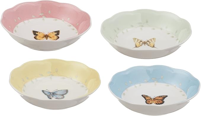 Lenox Butterfly Meadow Porcelain Fruit Bowls, 5.25 Inch, Set of 4 | Dishwasher safe | floral design | kitchen and dining essential, gift for women, mixing bowls, fruit bowl gift