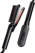 TYMO Flat Iron Hair Straightener Brush 2 in 1, 200M Ions Hair Straighteners for Women, Ceramic Straightening Hot Comb for Anti-Frizz Straights, Waves, Curl, 3X Less Heat Damage, Dual Voltage,Rose Gold