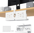 KEEGH 16'' Under Desk Cable Management Tray, No Drill Clamp Mount, Sturdy Metal Cable Tray for Power Strip, Cord Management Tray for Home Office, Gaming Desk, Standing Desk, White, 1 Pack