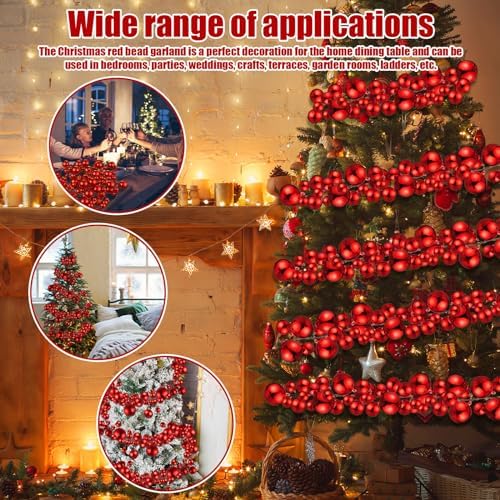 2 Pcs 6 ft Christmas Ball Ornament Garland, Red
