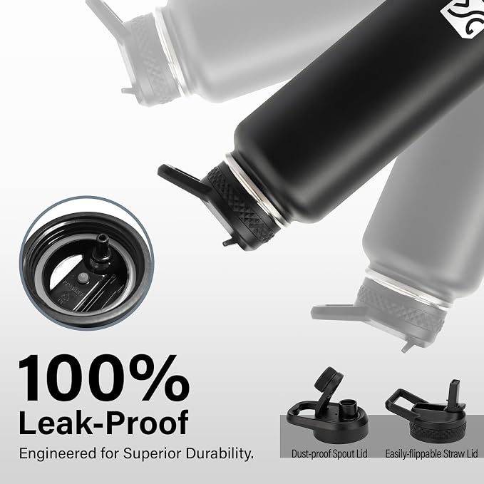 DYSANKY 40 oz Insulated Water Bottle | Thickened Stainless Steel Vacuum Metal | Portable Sports Water Jug for Gym and Hiking with Straw, Carrier Bag, Handle Strap | BPA-Free 40 oz, Black