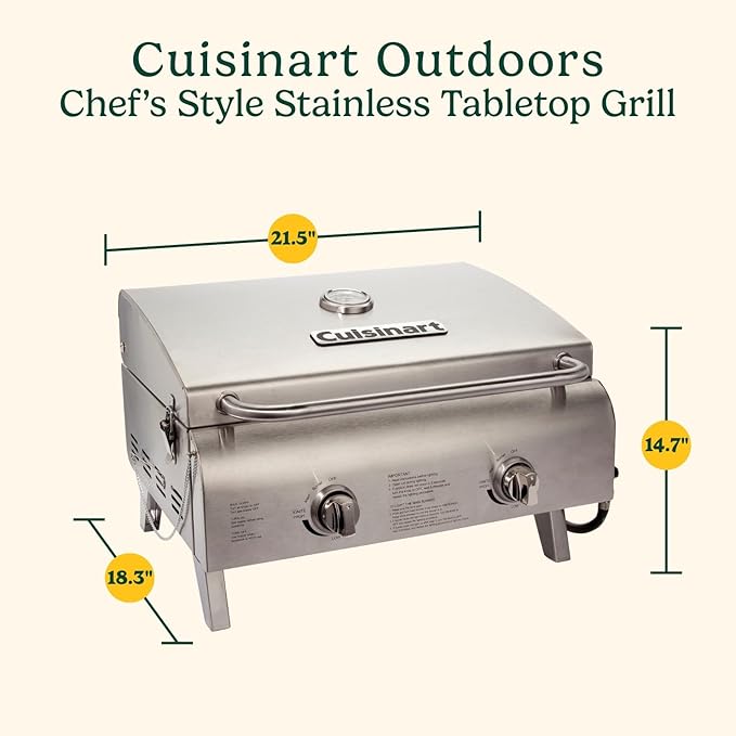 Cuisinart Outdoor Gas Grill, 2000 BTU, Portable, 2-Burner