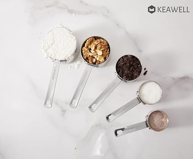 KEAWELL Premium 5-Piece Measuring Cups Set –1/4, 1/3, 1/2, 2/3, and 1 cup-18/10 Stainless Steel - Upscale, Durable, Stackable, Dishwasher Safe (Silver, 5PC Measuring Cups)