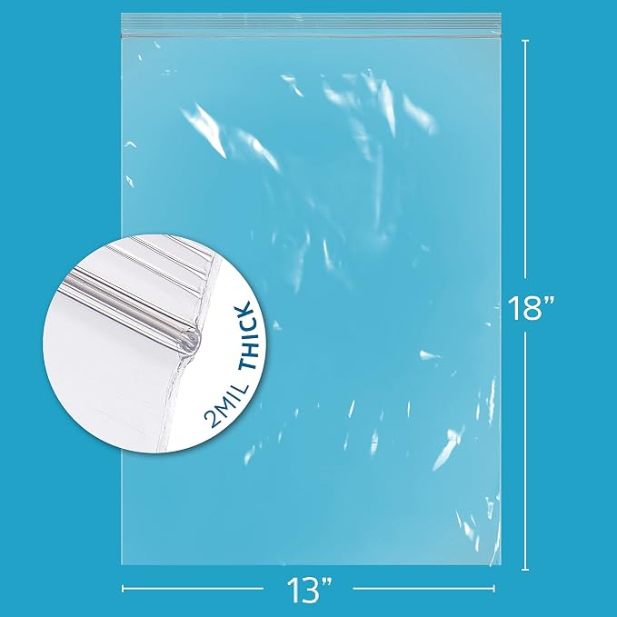 GPI - 13" x 18" Extra Large Reclosable Zip Bags - Pack of 100-2 Mil Thick, Clear Plastic Zipper Lock Bags, Resealable Poly Baggies For Clothing, Tools, Travel, Storage & Packaging.