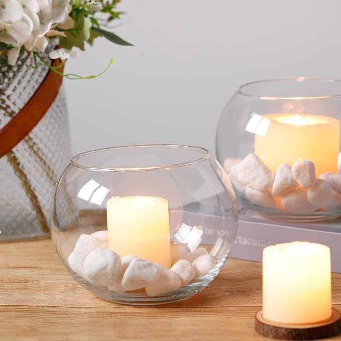 Thenshop 6 Pcs Clear Fish Bowl Bulk Glass Bubble Vase Mini Round Vase Bubble Planter Terrarium Fish Bowl for Centerpiece Flowers Betta Fishs Wedding Event Home Decor Flowers (4.5 x 3.7 x 5.9 Inch)