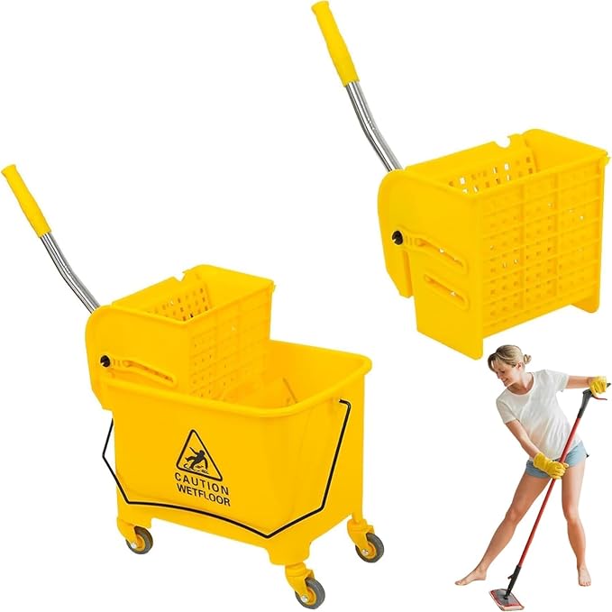 Mop and Bucket with Wringer Set on Wheels, 5.28 Gallon Large Capacity Side Press Cleaning Bucket for Home, Office, Janitor Cart