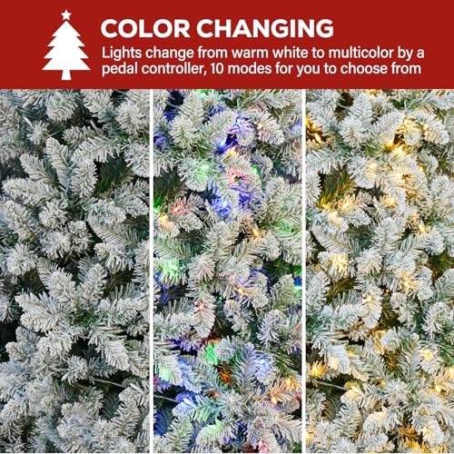 Hykolity 7.5 ft Prelit Christmas Tree with 1,446 Snow Flocked Branches