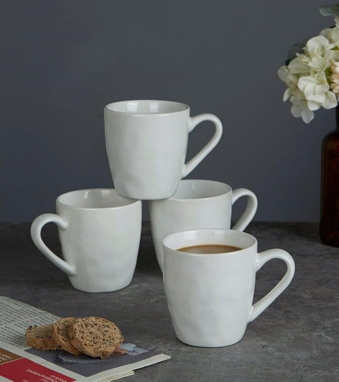famiware Mars 4 Pieces Coffee Mug, 14oz Tea Mug, Catering Mugs with Handle for Coffee, Tea, Cocoa, Milk, White