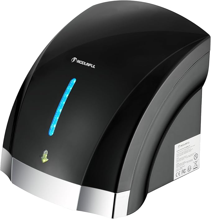 Black Hand Dryers for Bathrooms Commercial - modunful Electric Hand Dryer Touchless, Extra Quiet Low Noise(40db), Wall Mounted Type(1600W)