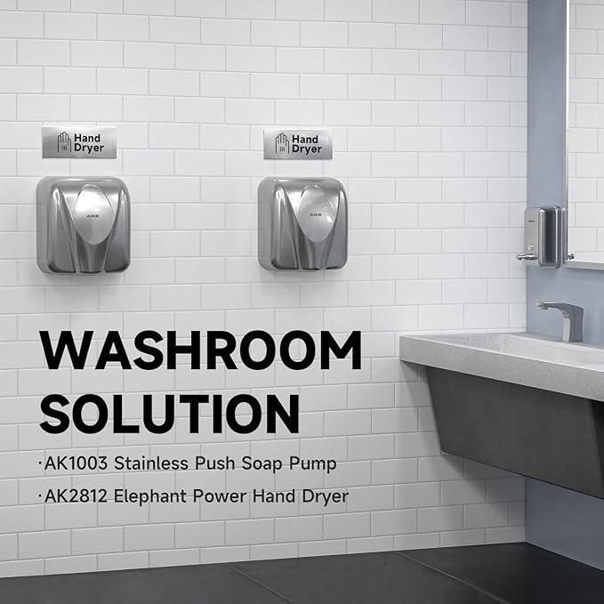 AIKE Elephant Power Commercial Hand Dryer High Speed Auto Warm Wind, Brushed Stainless Steel Cover AC110V-130V Model AK2812
