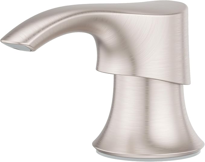 Pfister SoloTilt Kitchen Sink Soap Dispenser Counter-Mounted Stainless Steel Finish with Forward Tilting Thumb-Activated Pump Head and 16 oz Bottle for Dish Soap KSDKEMGS