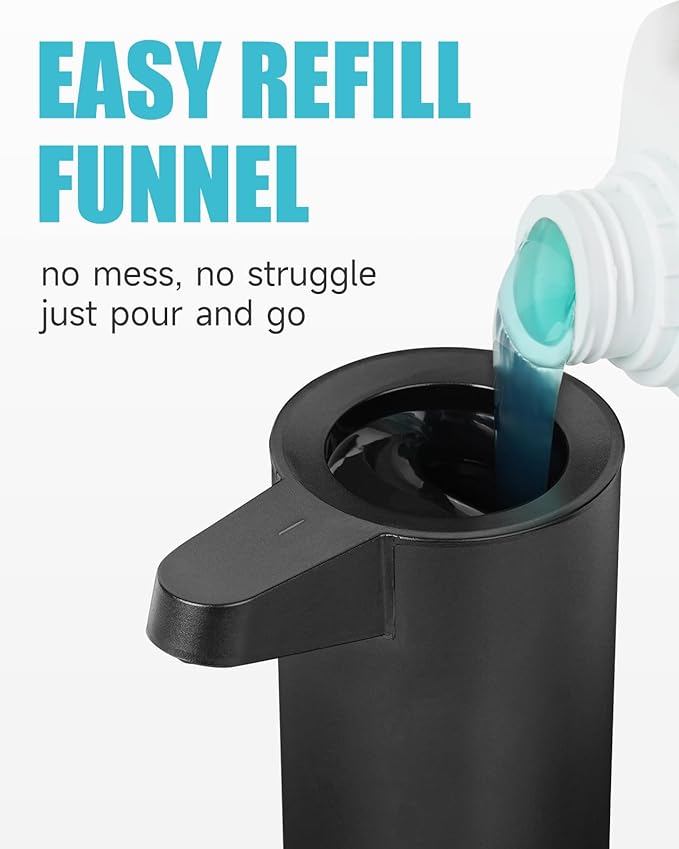 AIKE SensePro Automatic Soap Dispenser 12.8oz Spot Resist Matte Black | Type-C Charge with Months Long Standby Time, Adjustable 5 Levels Precise Dispense for Home Dish Soap and Hand Soap
