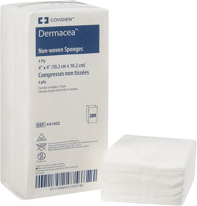 Nonwoven Sponge Dermacea 4 X 4 Inch 200 per Pack NonSterile 4-Ply Square CASE