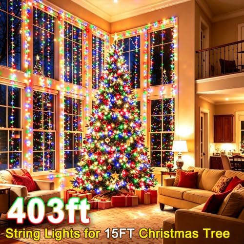 KNONEW 403FT 1000 LED Christmas Lights Outdoor String Lights 8 Modes & Timer Fairy Light Plug in Waterproof LED String Lights for Xmas Yard Tree Wedding Party Holiday Decorations (Multicolor)