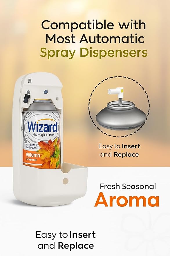Wizard Automatic Spray Refill, Autumn Breeze – 12 Pack (5 oz Each) | Compatible with Air Wick Freshmatic & Glade | Long-Lasting Air Freshener & Odor Neutralizer for Home, Bathroom & Office