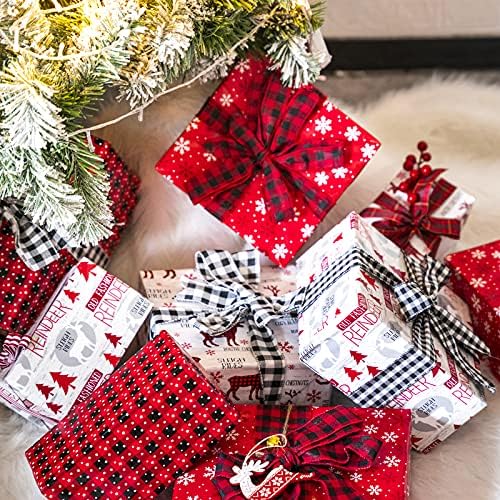 WRAPAHOLIC Christmas Wrapping Paper Set - Reindeer, Snowflake, Plaid Wrapping Paper Bundle with Gift Bow & Ribbon & Tag & Sticker