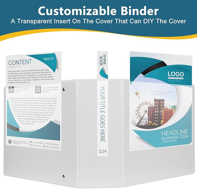 CIXILDTS 4-Inch 3 Ring Binder, Standard 4" Slant-D Ring Binder Fit Letter Size Paper, Presentation View Binders, White, 6-Pack