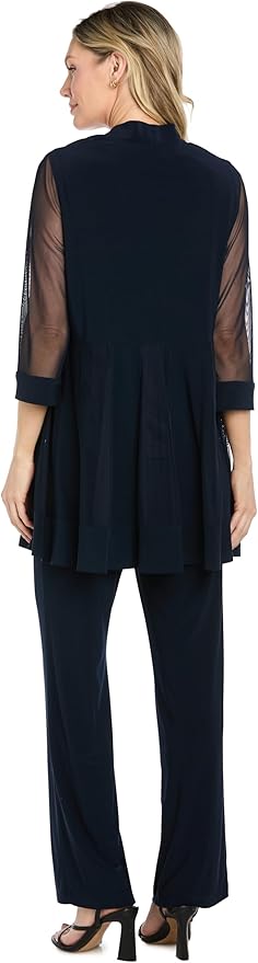 R&M Richards Women's Beaded Neck 2 Piece Pant Set