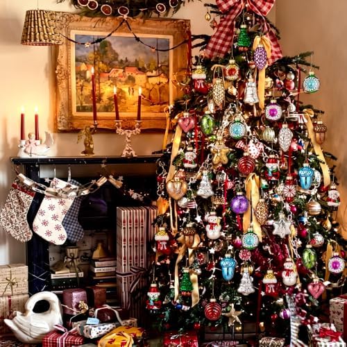 Havawish 24 Pcs Vintage Glass Christmas Tree Ornaments Set
