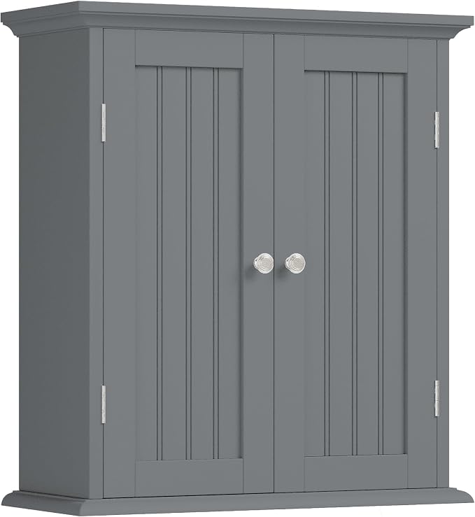 ChooChoo Bathroom Wall Cabinet, Over The Toilet Space Saver Storage Cabinet, Medicine Cabinet with 2 Door and Adjustable Shelves, Cupboard, Grey