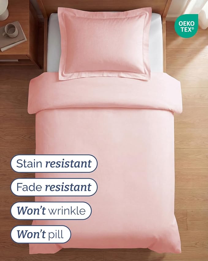 Duvet Cover Twin/Twin XL Size Set - Extra Soft Twin/Twin XL Duvet Cover 68" x 90" with 1 Pillow Sham for Women, Men, Kids & Teens - Comfy, Easy-Care & Fade Free w/ Zipper Closures & Ties (Baby Pink)