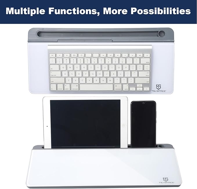 Small Desktop Glass Whiteboard Dry-Erase-Board - Computer Keyboard Stand White Board Surface Pad with Drawer, Desk Organizers with Accessories for Office, Home, School Supplies - Grey