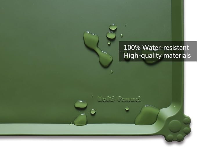 Hoki Found Large Silicone Non Slip Dog Cat Feeding Mats - Waterproof Tray Placemat for Carpet - Dark Olive