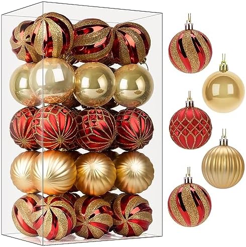 SHareconn 30ct 2.36 Inch Christmas Tree Balls Ornaments, Red & Gold, 60mm