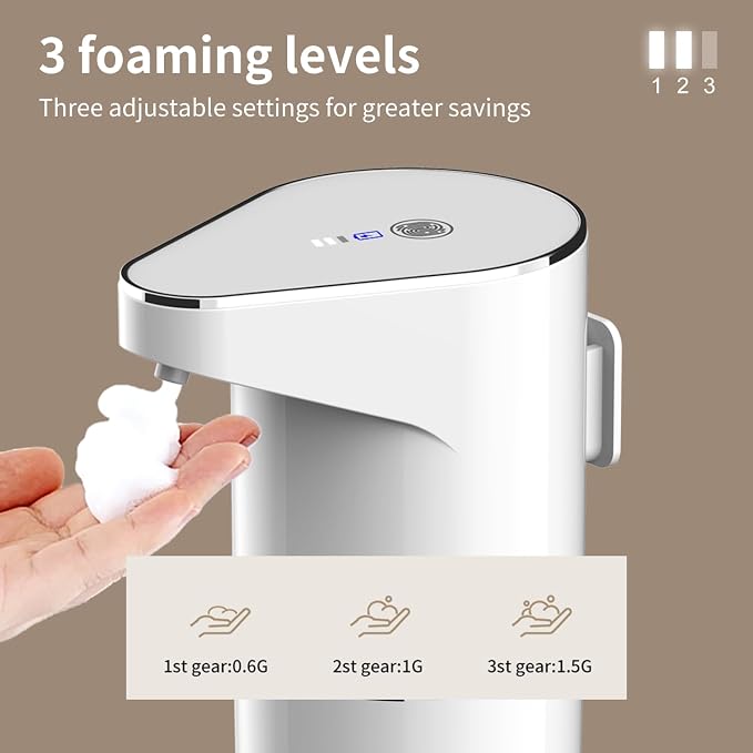 Automatic Touchless Foam Soap Dispenser, Touchless, Rechargeable, 350ml, with Adjustable 3-Speed Foam & Motion Sensor