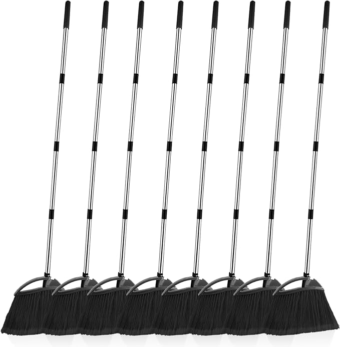 8 Pcs Heavy Duty Commercial Broom Bulk 52 Inch Indoor Outdoor Broom with Long Handle Heavy Duty Angle Broom with Four-Section Telescopic Rod for Garden Garage House Kitchen Office Floor