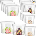 12-Pack Reusable Silicone Food Storage Bags, 100% Silicone Stand-Up Wide-Open Zip-Lock Reusable Storage Bags for Food, Freezer Microwave Oven Dishwasher Safe, Translucent, 4M 4S 4XS