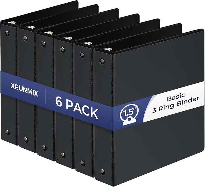 1-1/2'' 2-Inch 3-Ring Binder with Pockets, Premium View Binders with Three Ring Binders Holds up to 200/325/450 Sheets US Letter Size, Bulk Pack of 6 (1.5-inch Black)