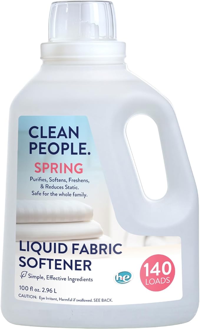 Clean People All Natural Liquid Fabric Softener - Plant-Based, Eco Friendly - Naturally Softens & Removes Static Cling - Vegan - Spring Scented Laundry Softener - 100 fl oz - 140 loads