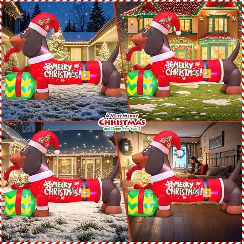 5FT Christmas Inflatables Outdoor Decorations Dog Blow Up Dachshund