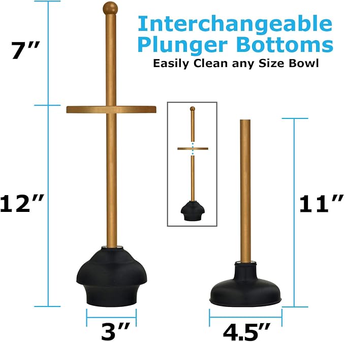 Blue Donuts Toilet Brush and Plunger Set with Holder, Modern Gold Bathroom Accessories Toilet Plunger and Toilet Bowl Brush Combo