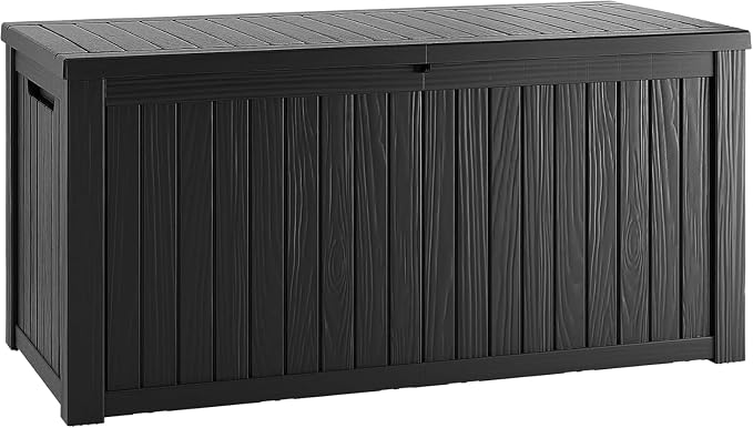 TARKARI 150 Gallon Lockable Resin Deck Box, Waterproof & UV-Resistant Outdoor Storage Box for Outdoor Cushion Storage, Garden Tools & Pool Accessories Storage, Black