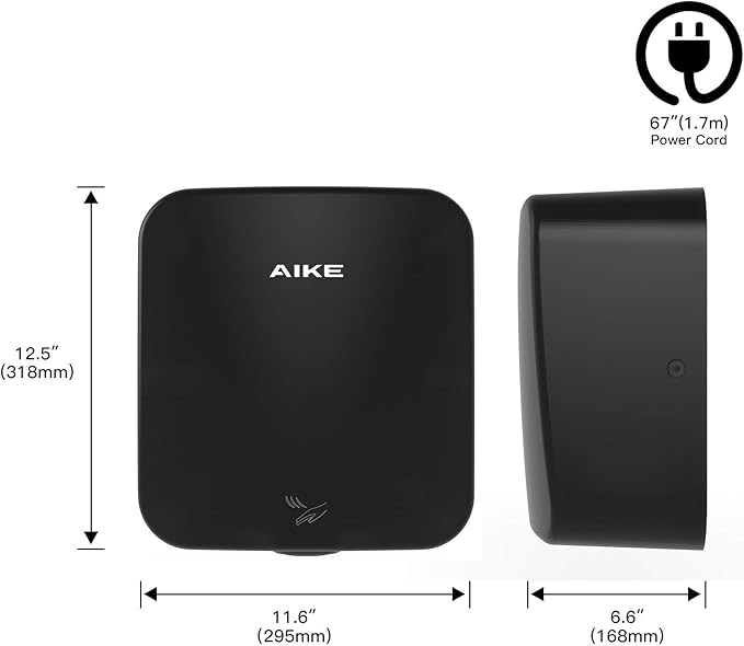 AIKE Heavy Duty Jet Cube High Speed Hand Dryer For Bathroom 110V 1400W, Model AK2800C Matte Black Painted Cover