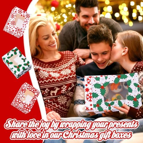 Tenceur 30 Pcs Christmas Cookie Box Window,8.3 x 5.9 x 3.7'',Classic