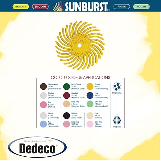 Dedeco Sunburst Radial Bristle Discs 48-Pack - 7/8" Curved - Yellow 80 Grit (Coarse) - Aluminum Oxide for Polishing & Finishing
