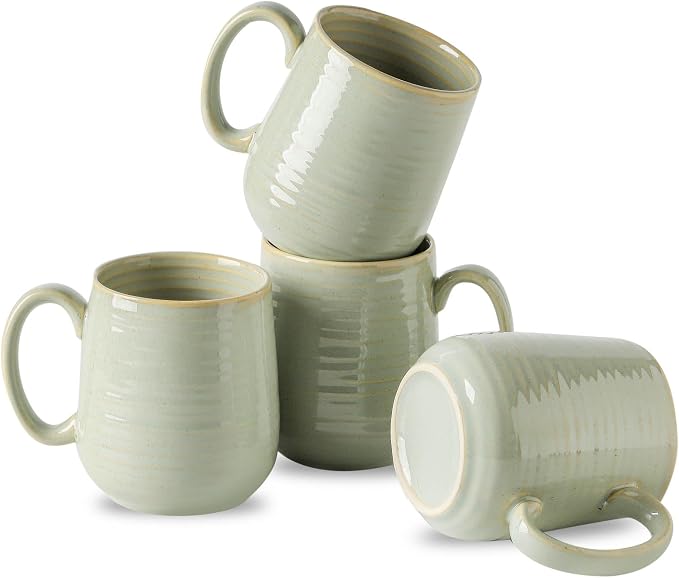 HASENSE Porcelain Coffee Mugs Set of 4, 15 Oz Reactive Glaze Coffee Cups with Handle, Large Tea Cup for Latte, Cappuccino & Hot Chocolate, Dishwasher & Microwave Safe, Sage Green