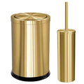 Maxdot 2 Pcs 4.7 Gallon/18 L Gold Bathroom Trash Can with Flipping Lid and Toilet Brush Set, Large Stainless Steel Garbage Trash Can Toilet Cleaner Brush Wastebasket Bin for Bathroom Bedroom Office