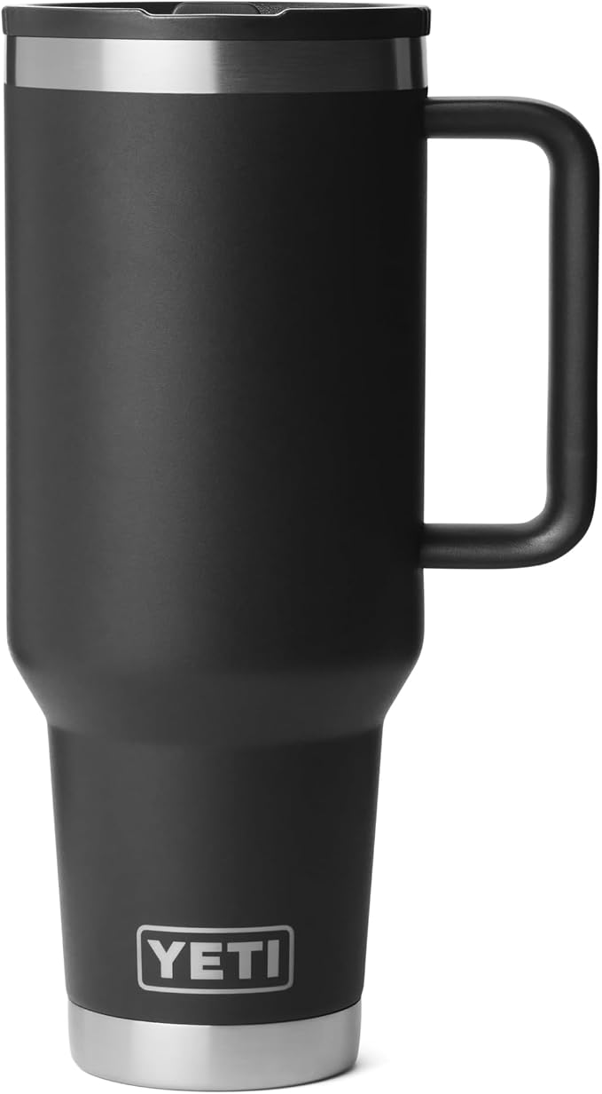 YETI Rambler 40 oz Travel Mug with Flip Straw Lid – Stainless Steel, Vacuum Insulated, Leakproof, Cup Holder Friendly, Black
