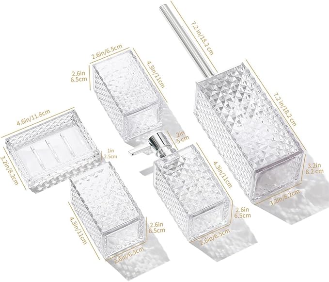 Bathroom Toiletry Set 5-Piece Crystal Diamond-Shaped Hand Sanitizer Bottle Bathroom Kit Toothbrush Cup Holder