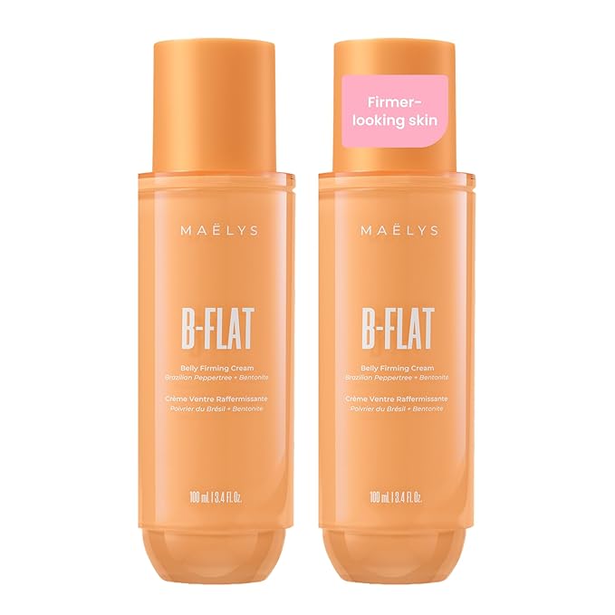 MAËLYS B-FLAT Belly Firming Cream for Women - Skin Tightening & Moisturizing Treatment with Shea Butter & Bentonite Clay - Smooths Look of Stretch Marks - Postpartum Body Care (2 Pack)