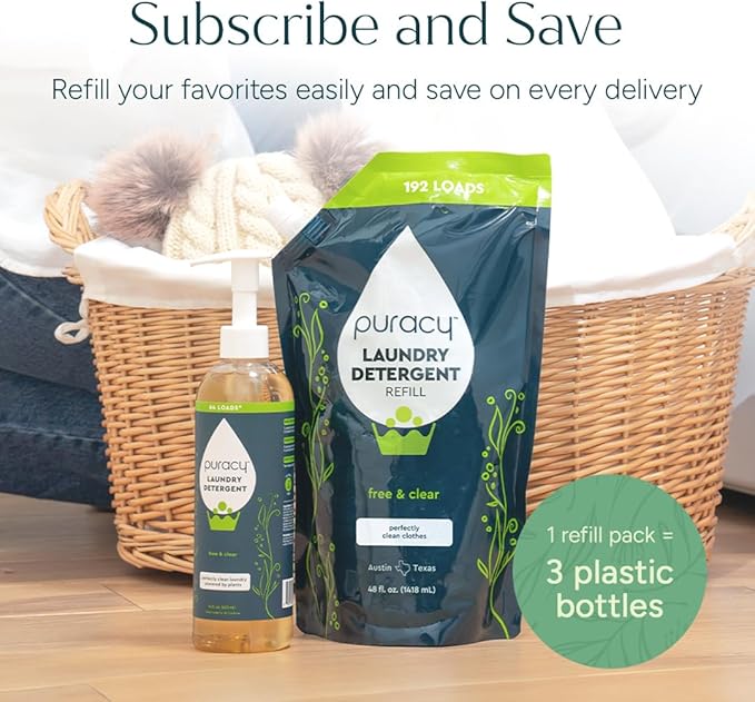 Puracy Laundry Detergent - Enzyme-Powered Liquid Laundry Detergent Concentrate, Natural Laundry Detergent Seen on TikTok, Non-Toxic (Free & Clear, 16 fl oz, 64 Loads)